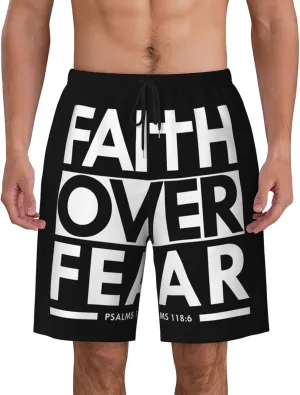 Faith Over Fear Bible Scripture Verse Christian Trunks Mens Beach Trunks Quick Dry Swimming Shorts Board Shorts