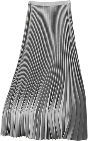 fartey Womens Satin Skirt High Elastic Waist Pleated Midi Skirts Long Swing Ruffled Flare Casual Fall Winter Skirt