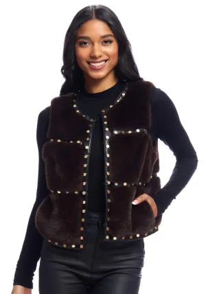 Faux Fur Giselle Studded Vest - Espresso