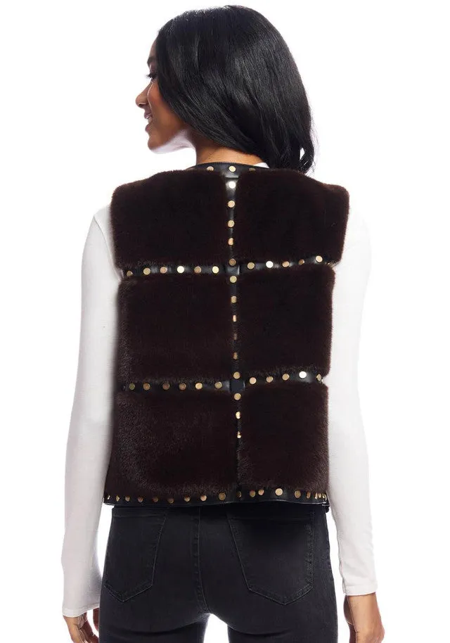 Faux Fur Giselle Studded Vest - Espresso