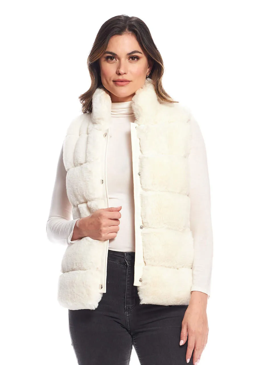Faux Fur Posh Snap Vest - Ivory