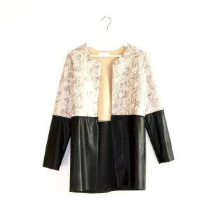 Faux suede snake print collarless jacket with PU Panel
