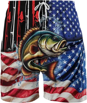 Fishing Mens Swim Trunks - Bass Fish Swimming Trunks for Men - Fisherman Drawstring Beach Shorts, Mens Swim Shorts Series 23