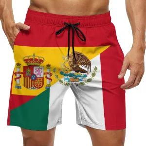 Flag of Spain and Mexico Men's Swim Trunks Quick Dry Bathing Suit Swimming Board Shorts Beach Swimwear