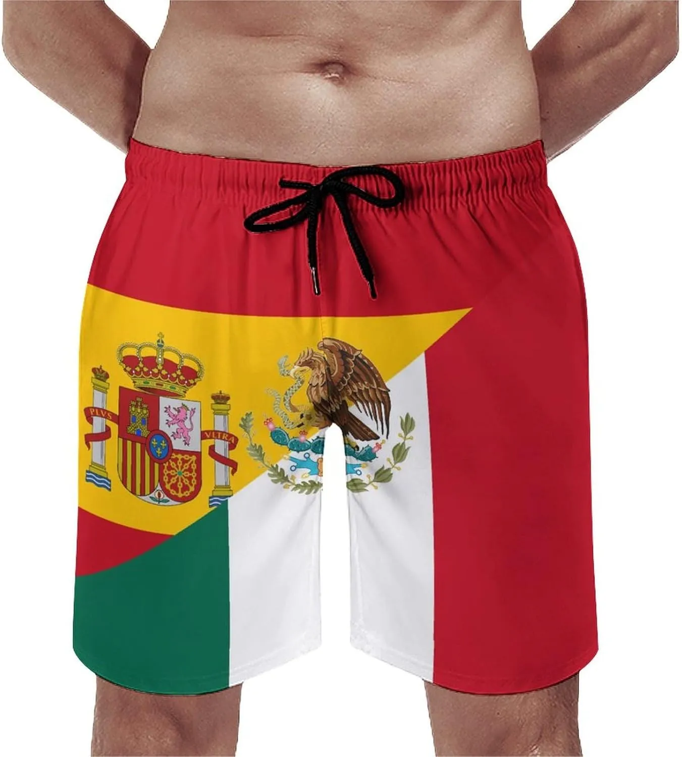 Flag of Spain and Mexico Men's Swim Trunks Quick Dry Bathing Suit Swimming Board Shorts Beach Swimwear