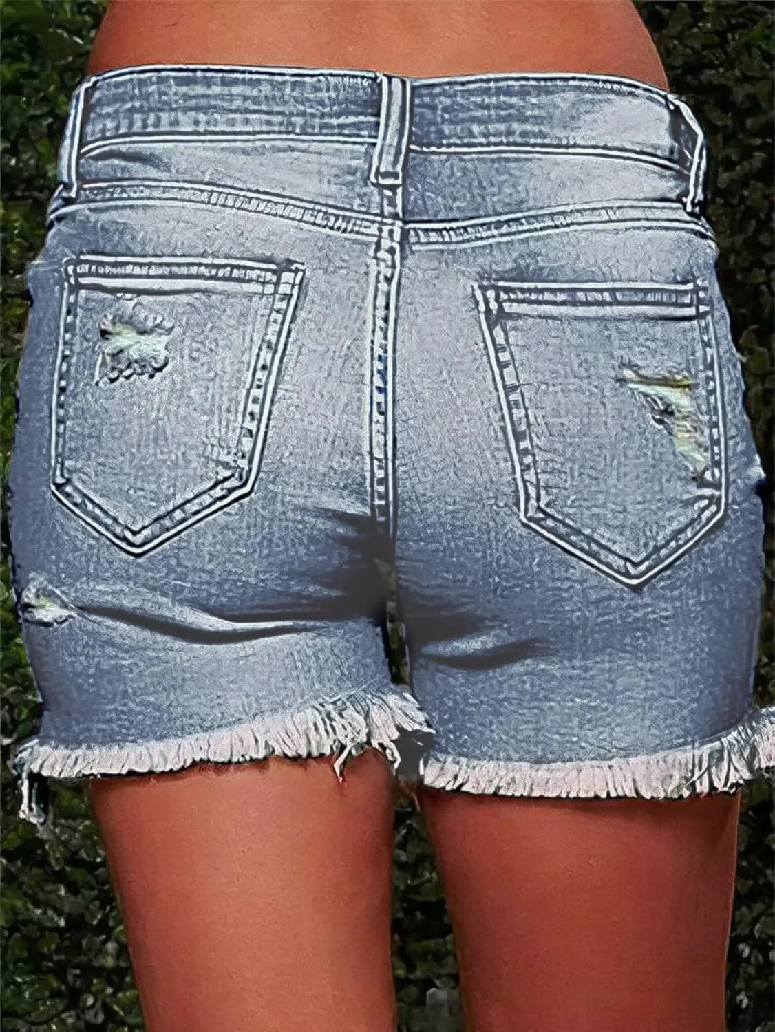 Flamingals Ripped Stretchy Jean Shorts for Women Raw Hem Mid Waist Casual Trendy Denim Shorts
