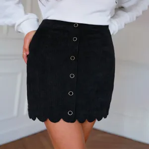Frenchy Scallop Hem Button Front Corduroy Skirt