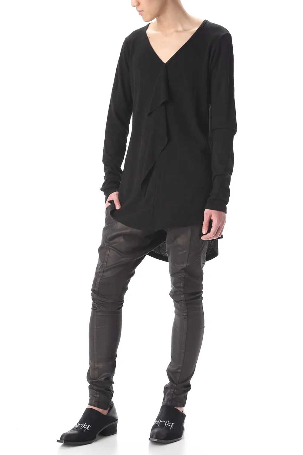 Frill Vneck T-Shirts Black
