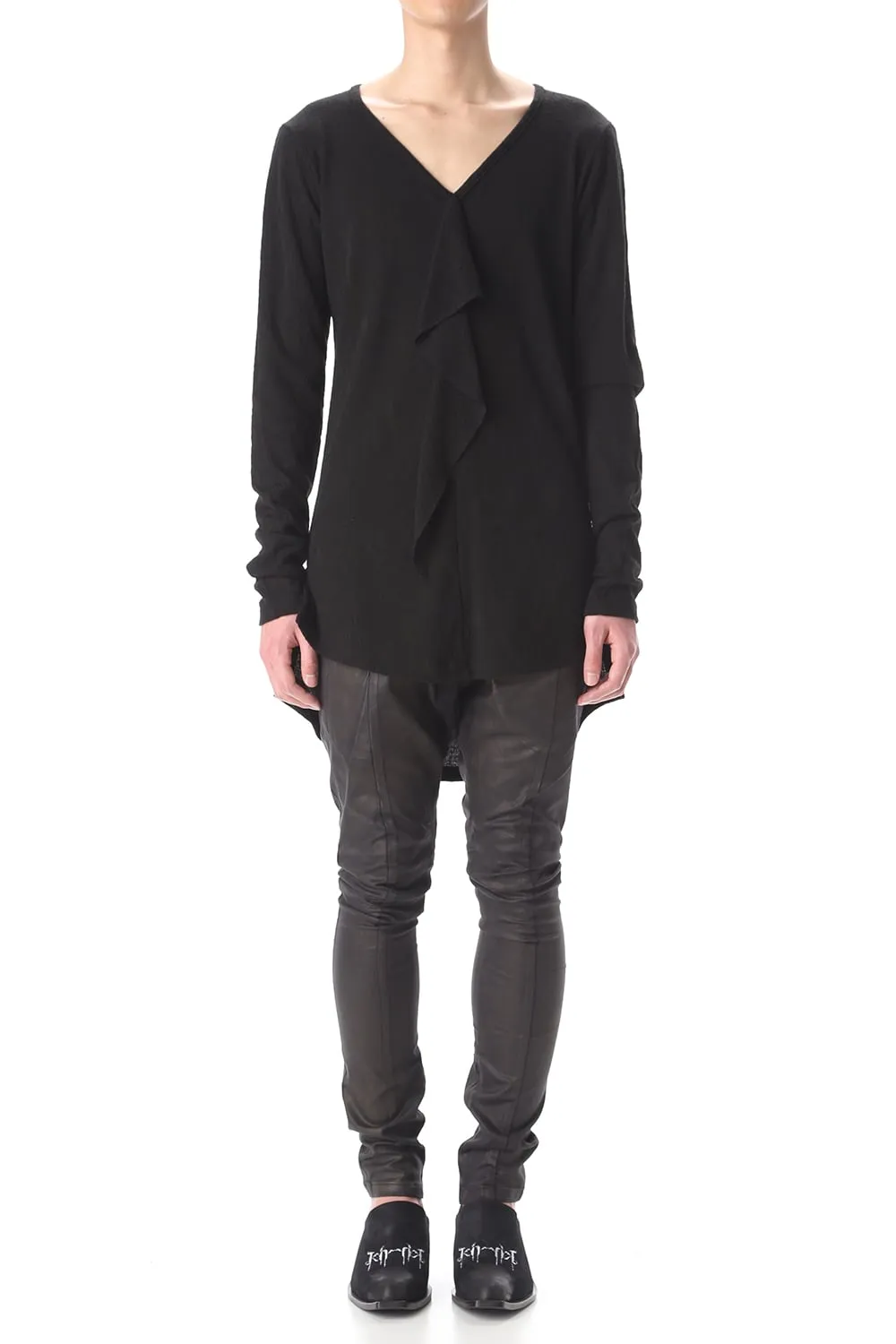 Frill Vneck T-Shirts Black