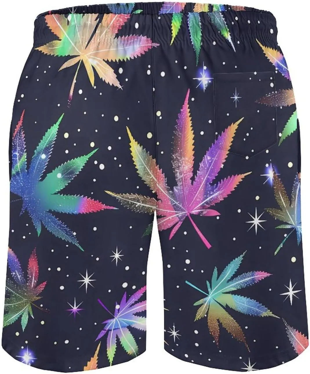 Galaxy Weed Leaves Men's Swim Trunks Quick Dry Board Shorts Breathable Summer Beach Shorts Bathing Suits