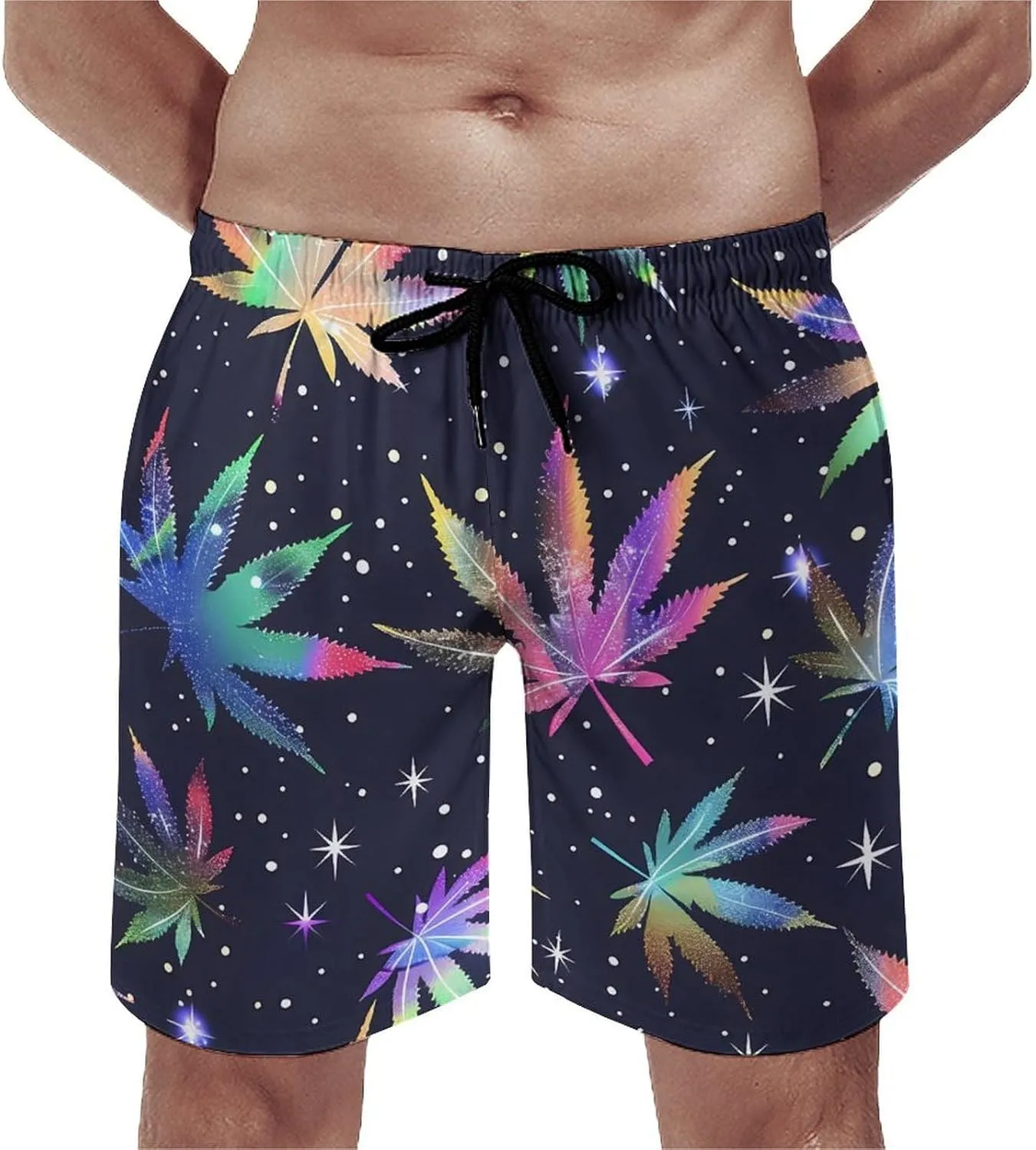 Galaxy Weed Leaves Men's Swim Trunks Quick Dry Board Shorts Breathable Summer Beach Shorts Bathing Suits