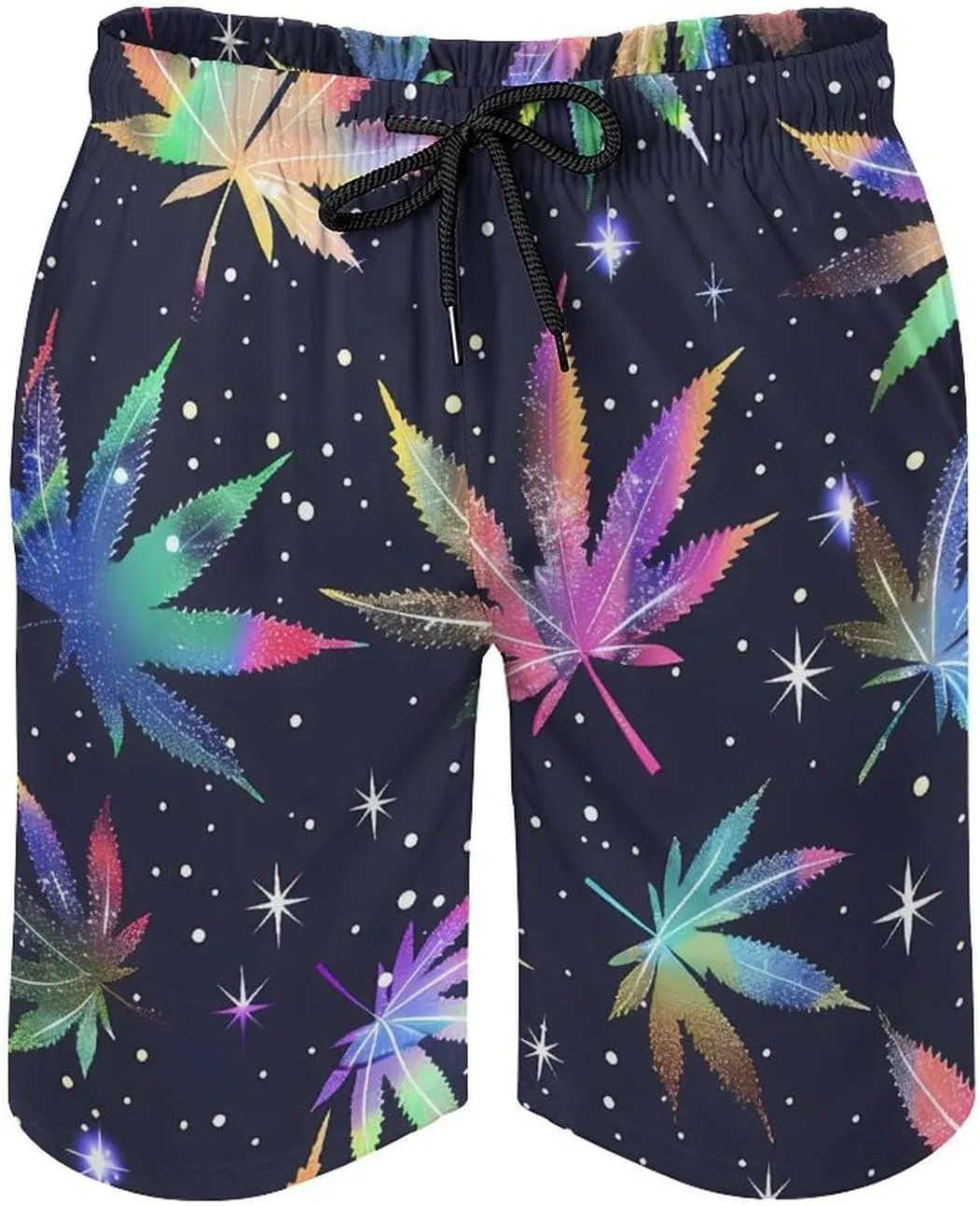 Galaxy Weed Leaves Men's Swim Trunks Quick Dry Board Shorts Breathable Summer Beach Shorts Bathing Suits