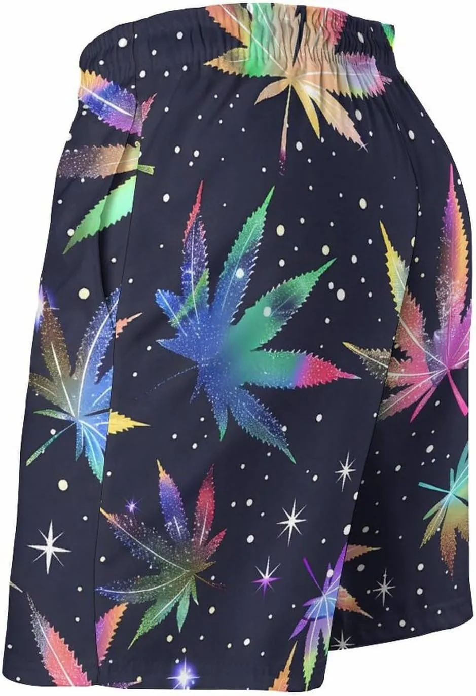Galaxy Weed Leaves Men's Swim Trunks Quick Dry Board Shorts Breathable Summer Beach Shorts Bathing Suits