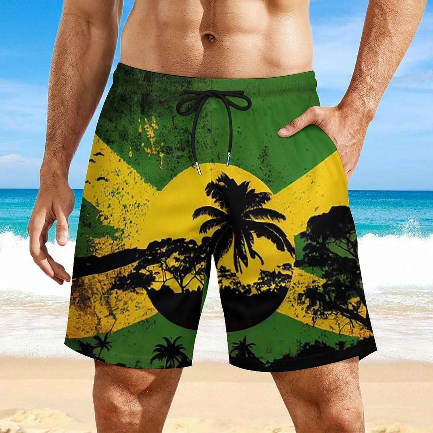 Gay-Bear Pride Flag Mens Swimming Trunks Board Shorts Beach Shorts with Pockets Bathing Suits
