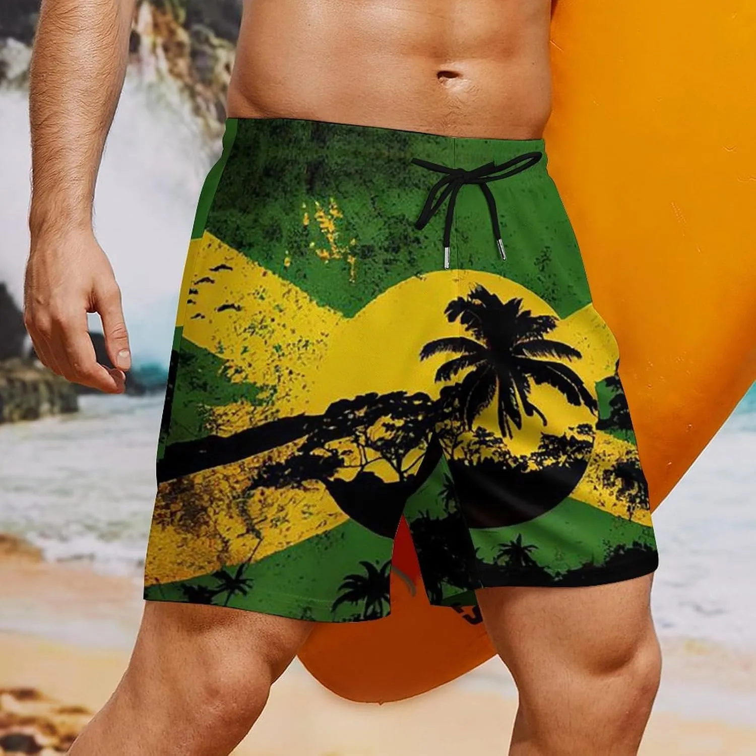Gay-Bear Pride Flag Mens Swimming Trunks Board Shorts Beach Shorts with Pockets Bathing Suits