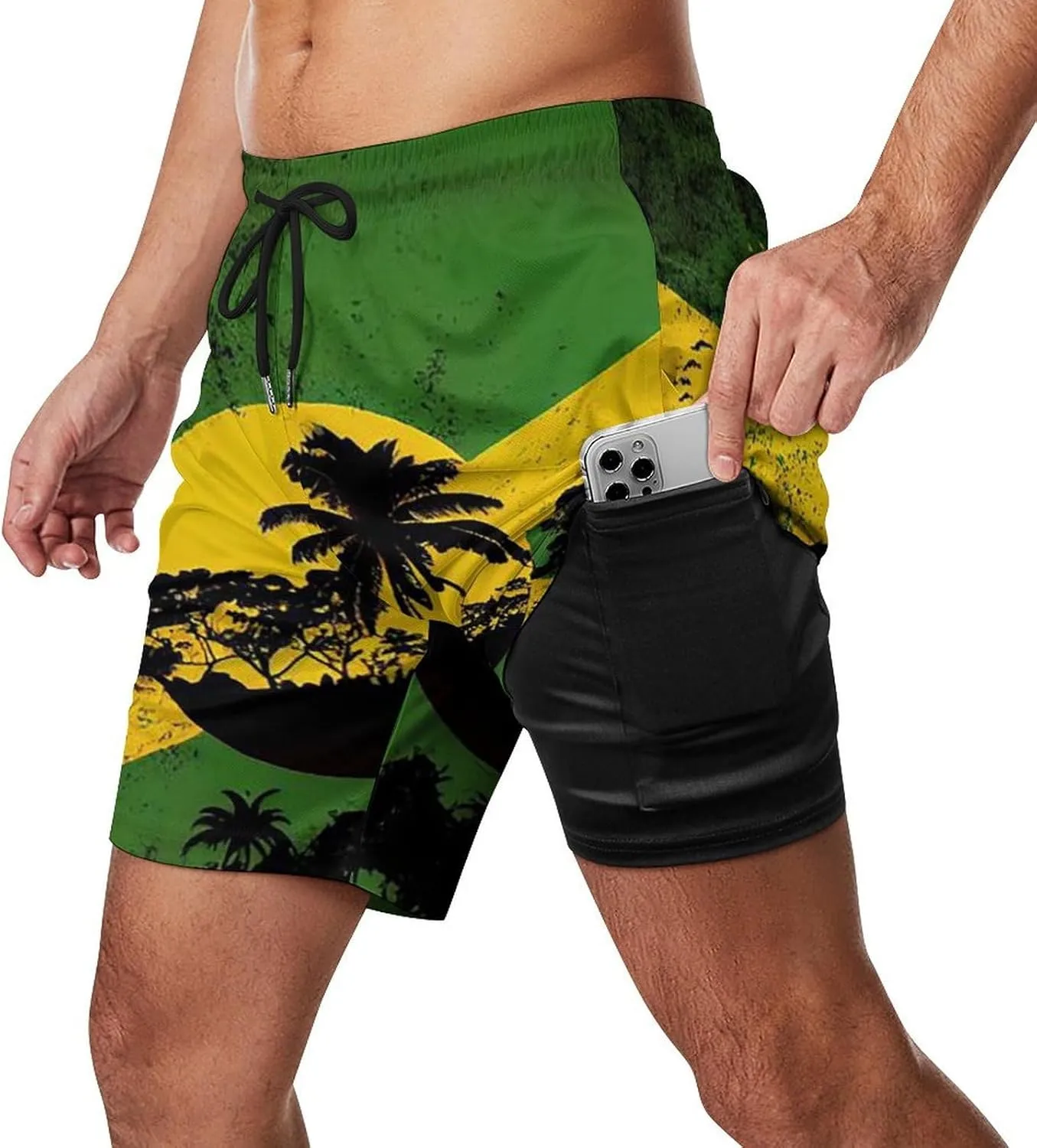 Gay-Bear Pride Flag Mens Swimming Trunks Board Shorts Beach Shorts with Pockets Bathing Suits