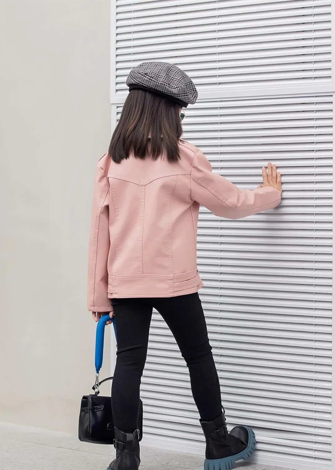 Girls Boys Biker Jacket Faux Leather Rivets Leather Motor Jacket Coat For Kids 3-16Years