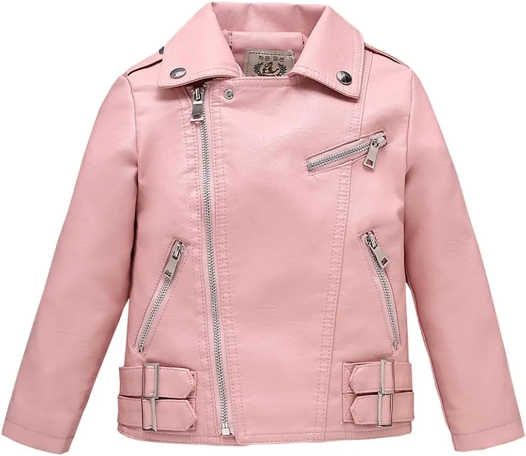 Girls Boys Biker Jacket Faux Leather Rivets Leather Motor Jacket Coat For Kids 3-16Years