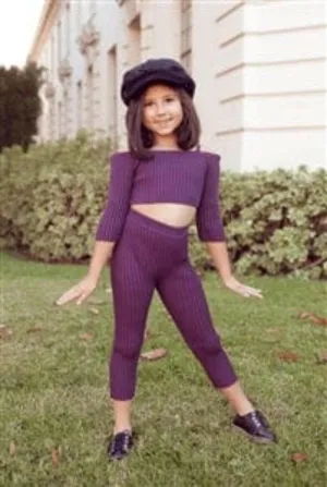 Girls Plum Ribbed Off Shoulder Crop Tops