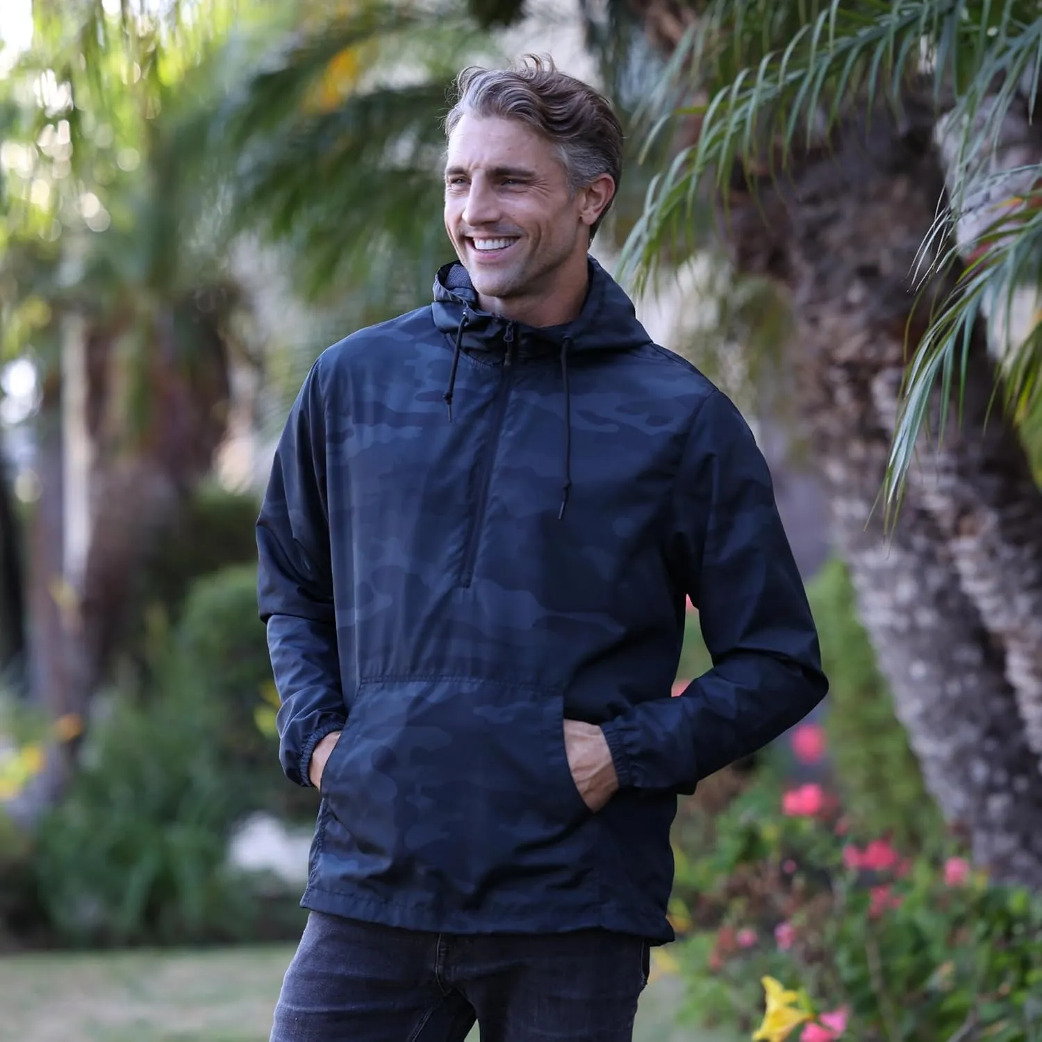 Global Blank Men's Lightweight Packable Windbreaker Jacket Water Reistant Zip Up Hoodie for Men