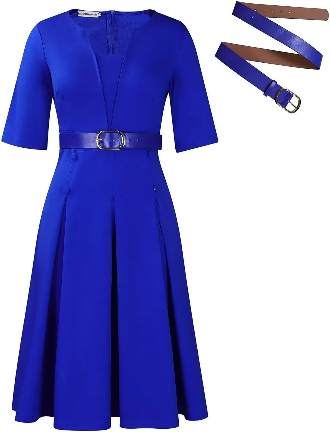 Half Sleeve Midi Dresses for Women 2025 Fashion Solid Color Pleated Dress Casual Plus Size V Neck Dress