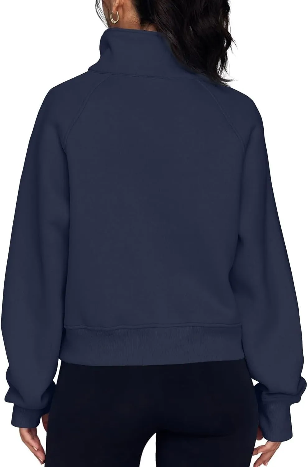 Half Zip Pullover Women Fall Fleece Oversized Sweatshirt Trendy 1/4 Zip Hoodie Y2k Cropped Sweater with Thumb Hole