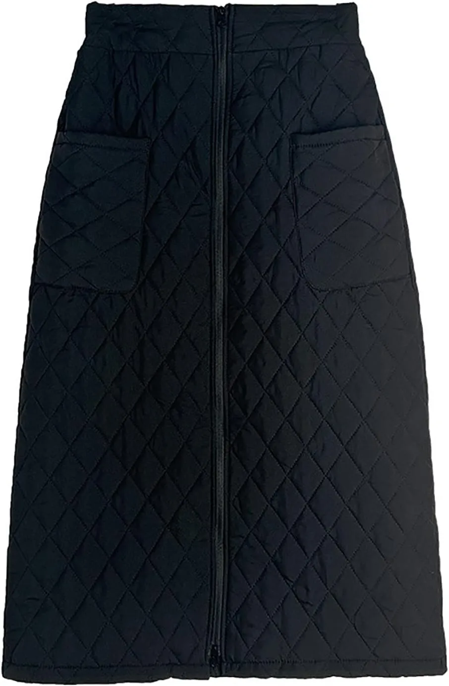 HGps8w Women's Zip Front Winter Quilted Skirt, Elastic High Waist Casual Insulated Thicken Warm Maxi Down Skirts with Pockets