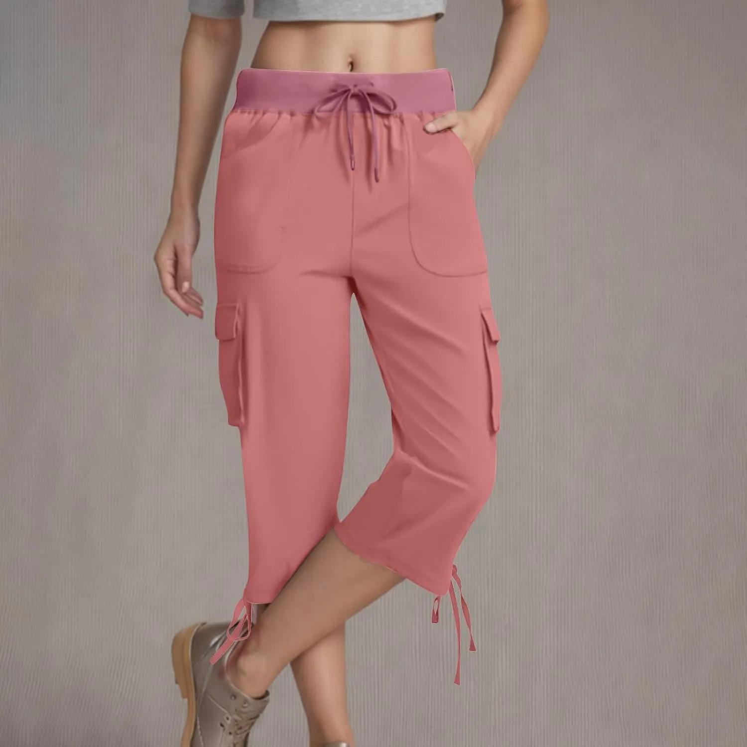 Hiking Capri Cargo Pants Women Lightweight Quick Dry Summer Cropped Trousers Drawstring High Waisted Streetwear Pant