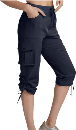 Hiking Capri Cargo Pants Women Lightweight Quick Dry Summer Cropped Trousers Drawstring High Waisted Streetwear Pant