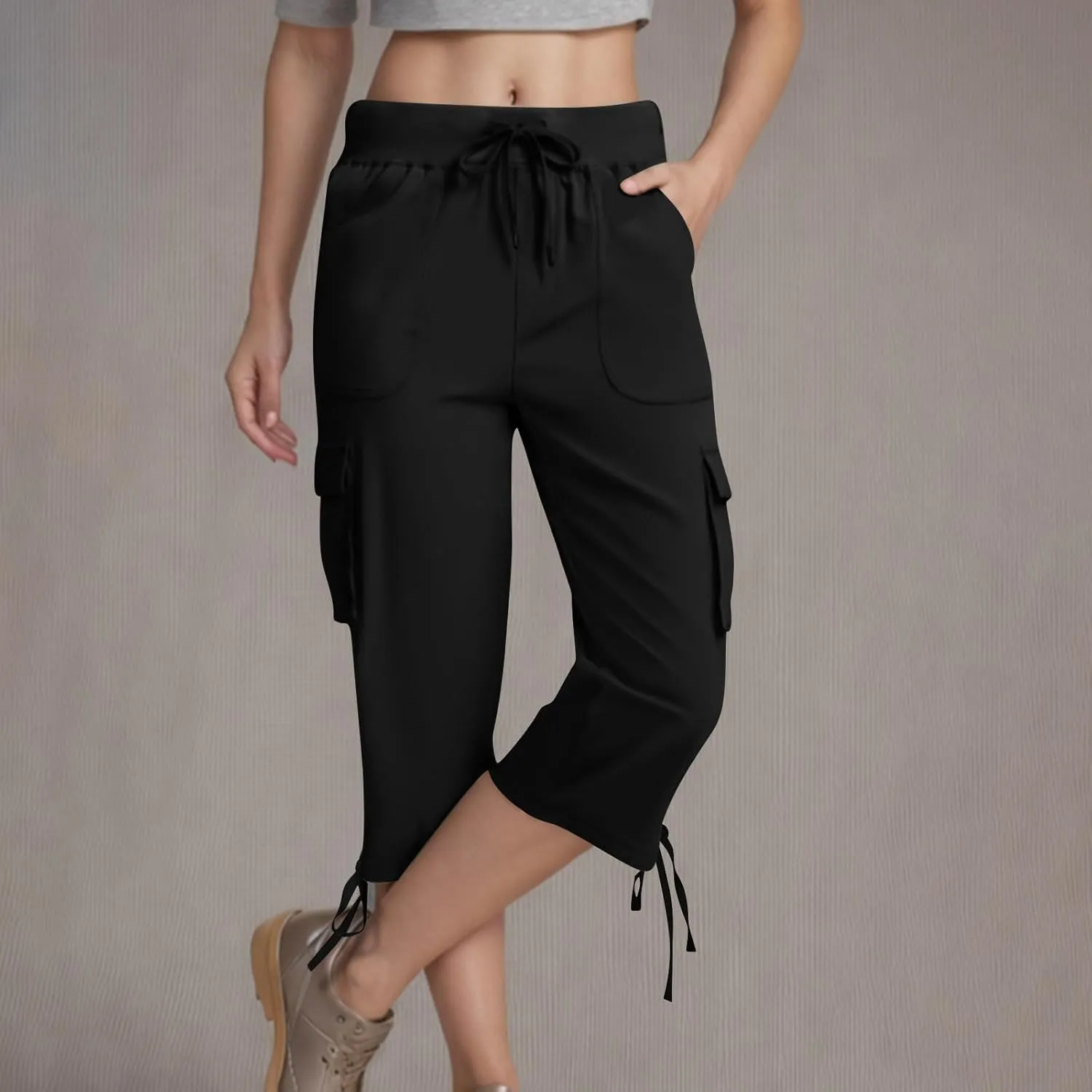 Hiking Capri Cargo Pants Women Lightweight Quick Dry Summer Cropped Trousers Drawstring High Waisted Streetwear Pant
