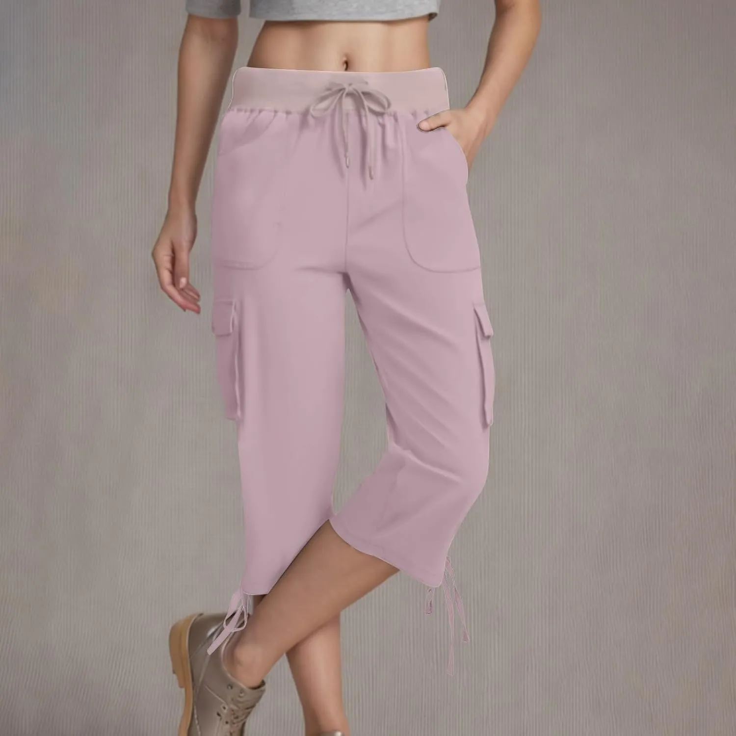Hiking Capri Cargo Pants Women Lightweight Quick Dry Summer Cropped Trousers Drawstring High Waisted Streetwear Pant