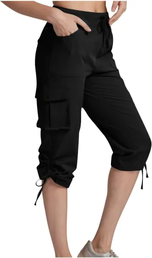 Hiking Capri Cargo Pants Women Lightweight Quick Dry Summer Cropped Trousers Drawstring High Waisted Streetwear Pant