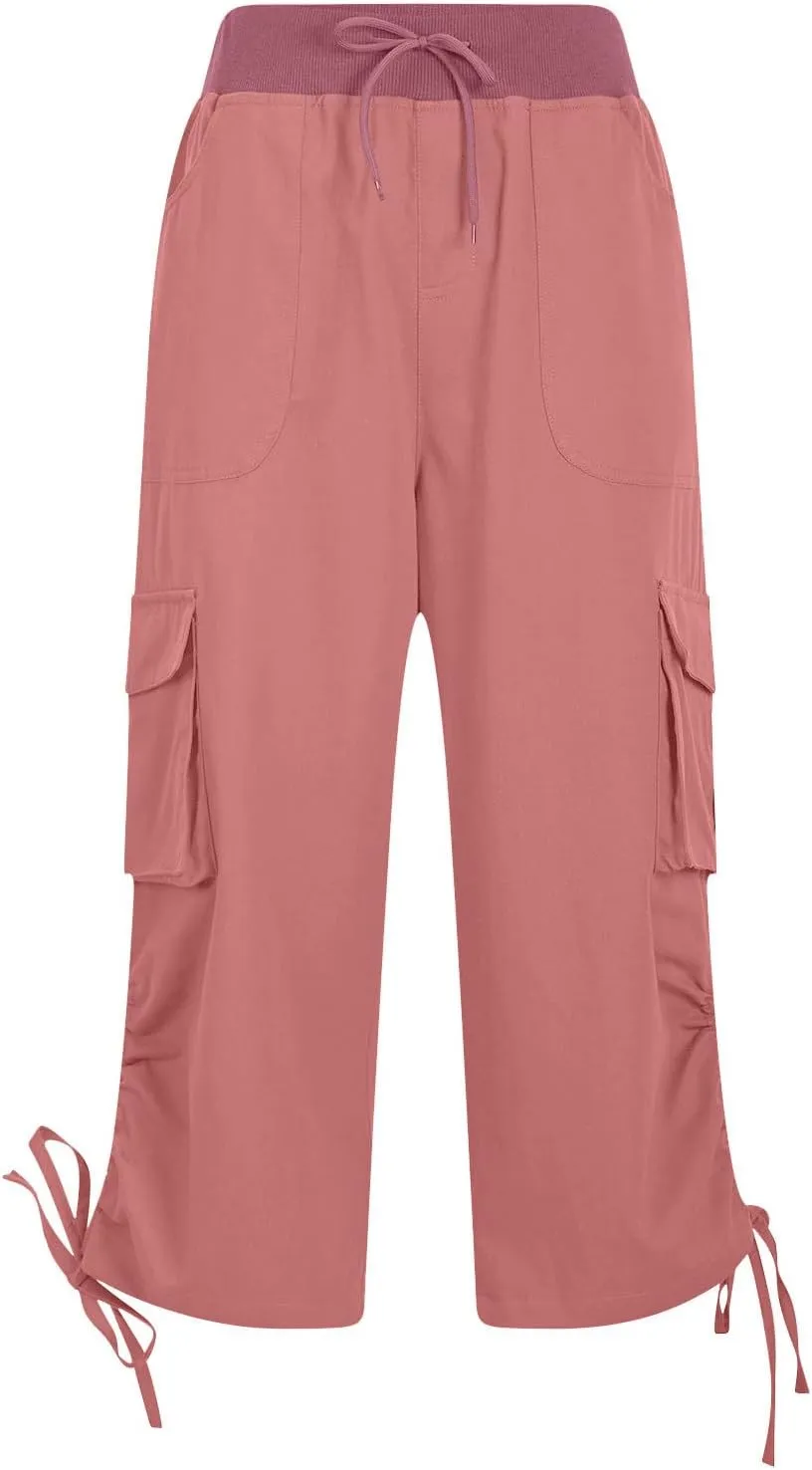 Hiking Capri Cargo Pants Women Lightweight Quick Dry Summer Cropped Trousers Drawstring High Waisted Streetwear Pant
