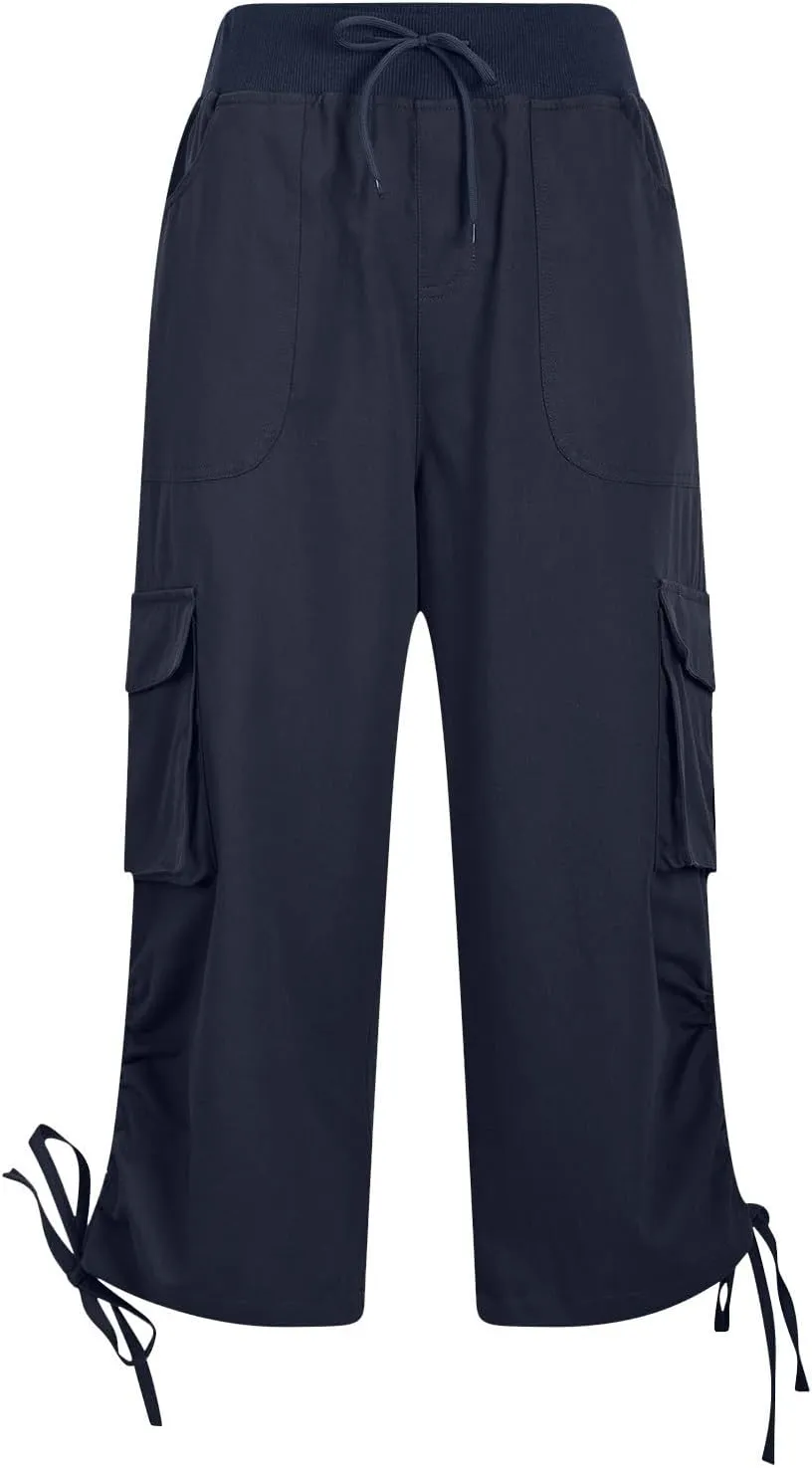 Hiking Capri Cargo Pants Women Lightweight Quick Dry Summer Cropped Trousers Drawstring High Waisted Streetwear Pant