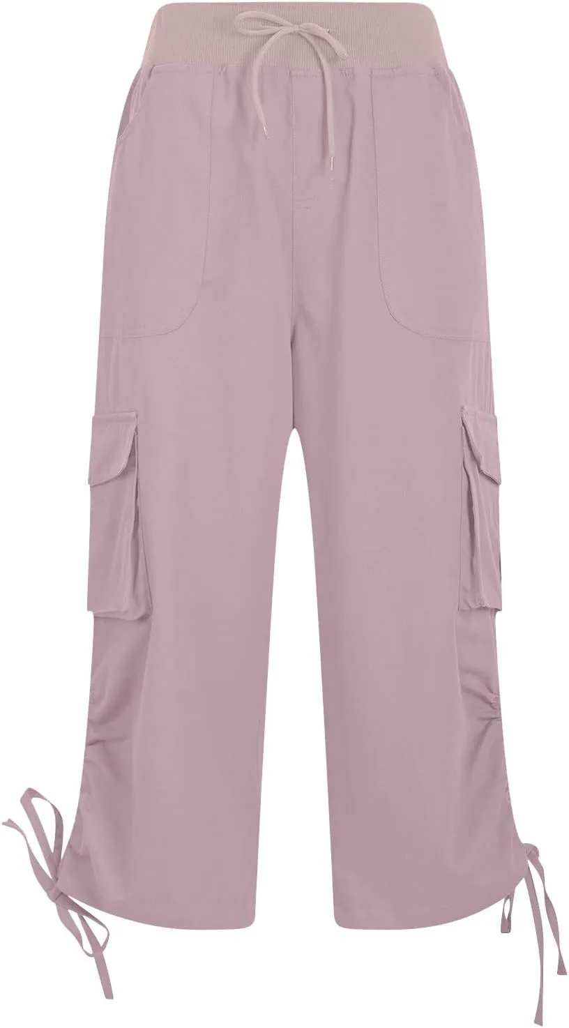 Hiking Capri Cargo Pants Women Lightweight Quick Dry Summer Cropped Trousers Drawstring High Waisted Streetwear Pant