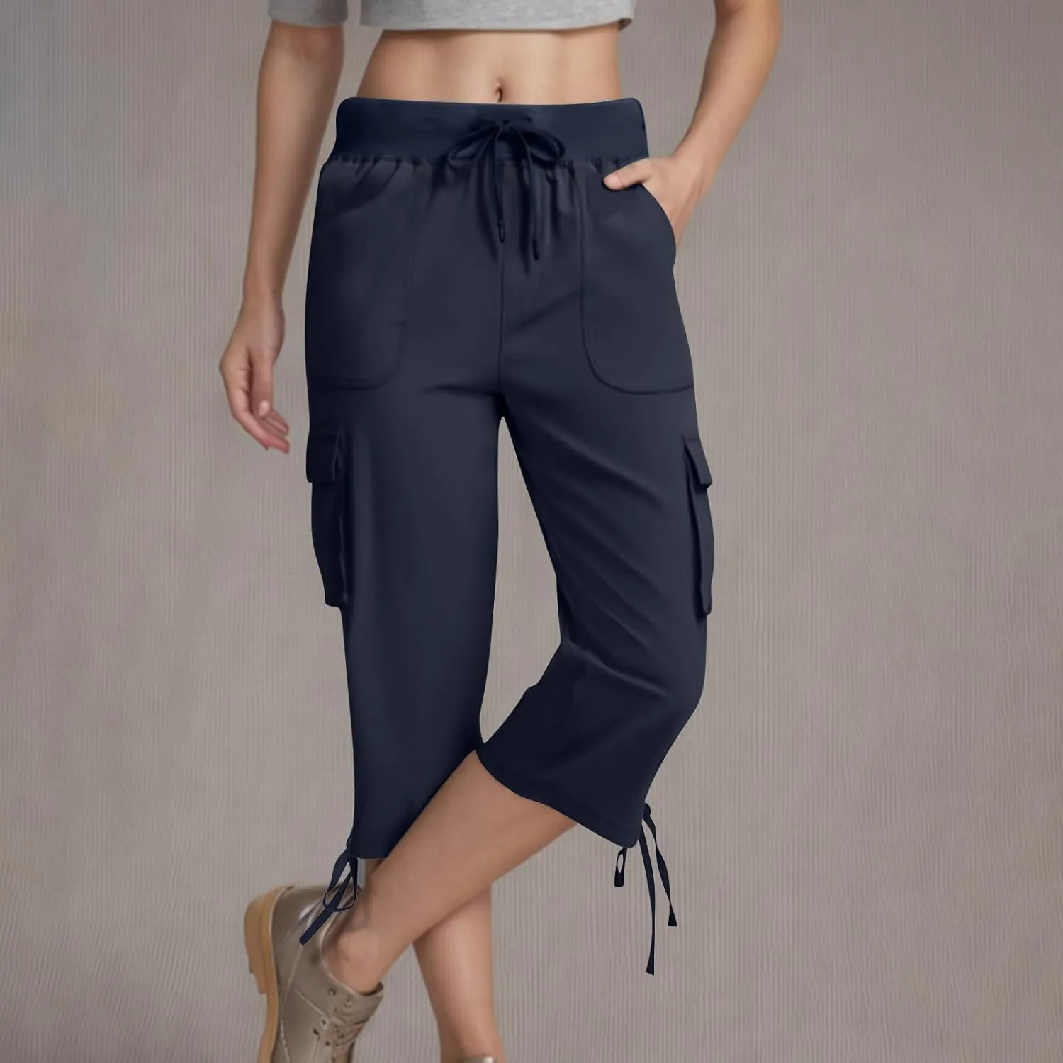 Hiking Capri Cargo Pants Women Lightweight Quick Dry Summer Cropped Trousers Drawstring High Waisted Streetwear Pant