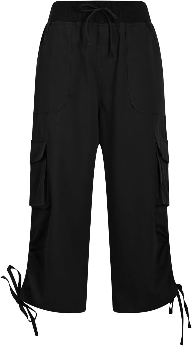 Hiking Capri Cargo Pants Women Lightweight Quick Dry Summer Cropped Trousers Drawstring High Waisted Streetwear Pant