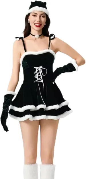 hlysgo Christmas Dresses for Women 2024 Winter Warm Fashion Long Sleeve Mini Dress Xmas A-Line Swing Fuzzy V Neck Cute Dress