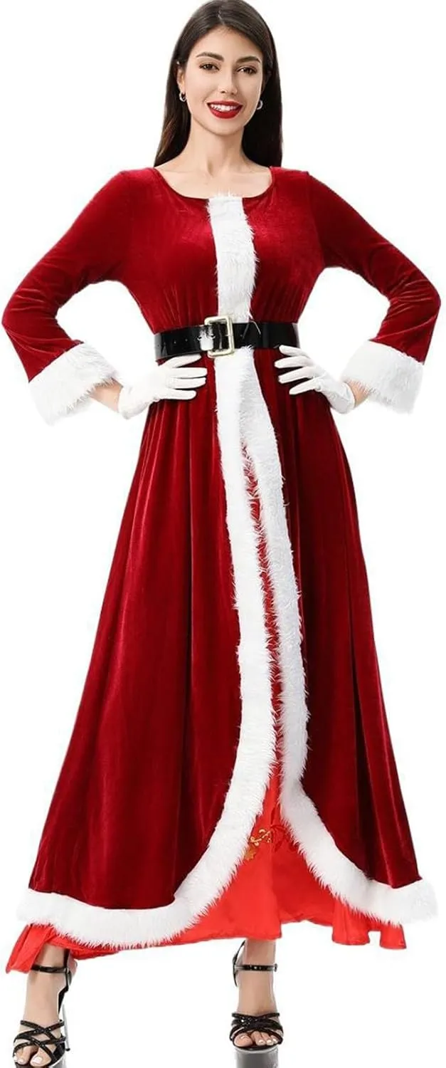 hlysgo Christmas Dresses for Women 2024 Winter Warm Fashion Long Sleeve Mini Dress Xmas A-Line Swing Fuzzy V Neck Cute Dress