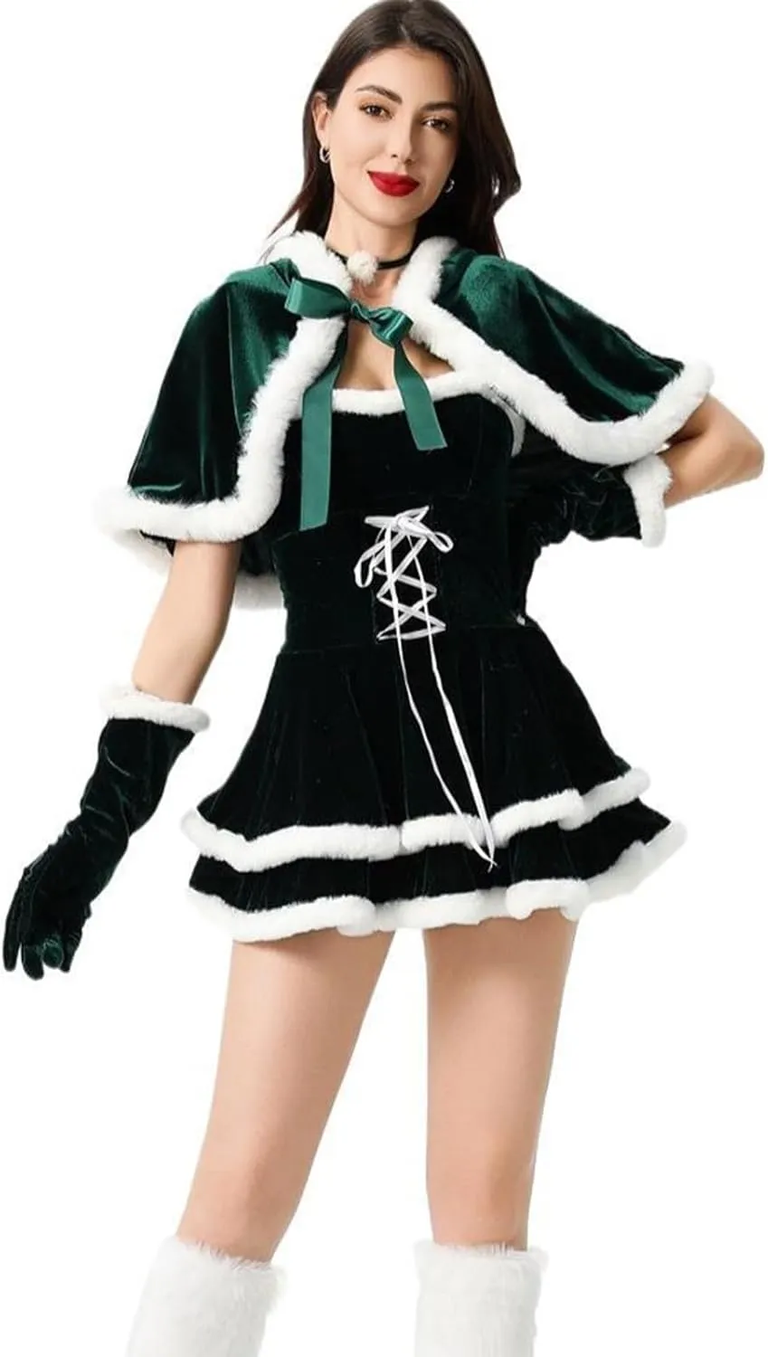 hlysgo Christmas Dresses for Women 2024 Winter Warm Fashion Long Sleeve Mini Dress Xmas A-Line Swing Fuzzy V Neck Cute Dress