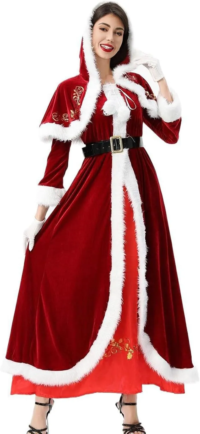 hlysgo Christmas Dresses for Women 2024 Winter Warm Fashion Long Sleeve Mini Dress Xmas A-Line Swing Fuzzy V Neck Cute Dress