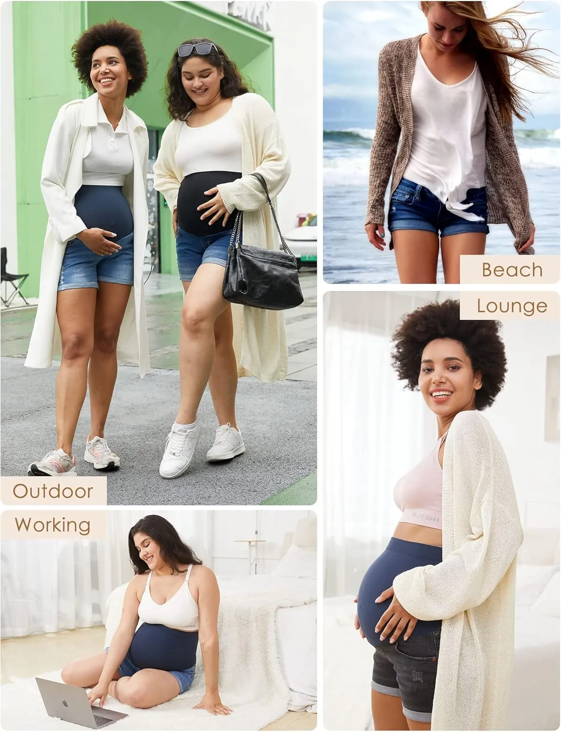 HOFISH Womens Maternity Jeans Shorts Over The Belly Stretchy Comfy Denim Pants Casual Workout Pregnancy Shorts