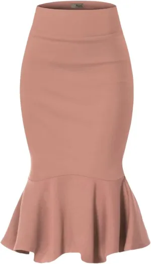 Hybrid & Company Womens Premium Nylon Ponte Stretch Office Fishtail Pencil Skirt High Waist Made in The USA Below Knee