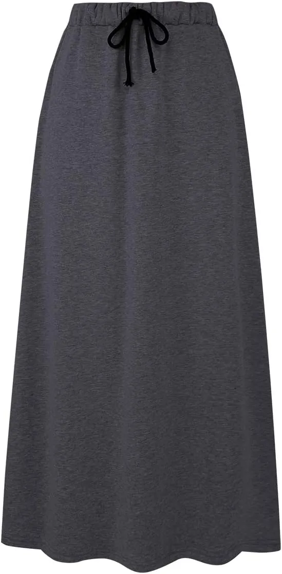 IDEALSANXUN Women's Fall Winter Fleece Lined Elastic Waist Long Skirts with Drawstring