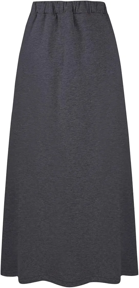 IDEALSANXUN Women's Fall Winter Fleece Lined Elastic Waist Long Skirts with Drawstring