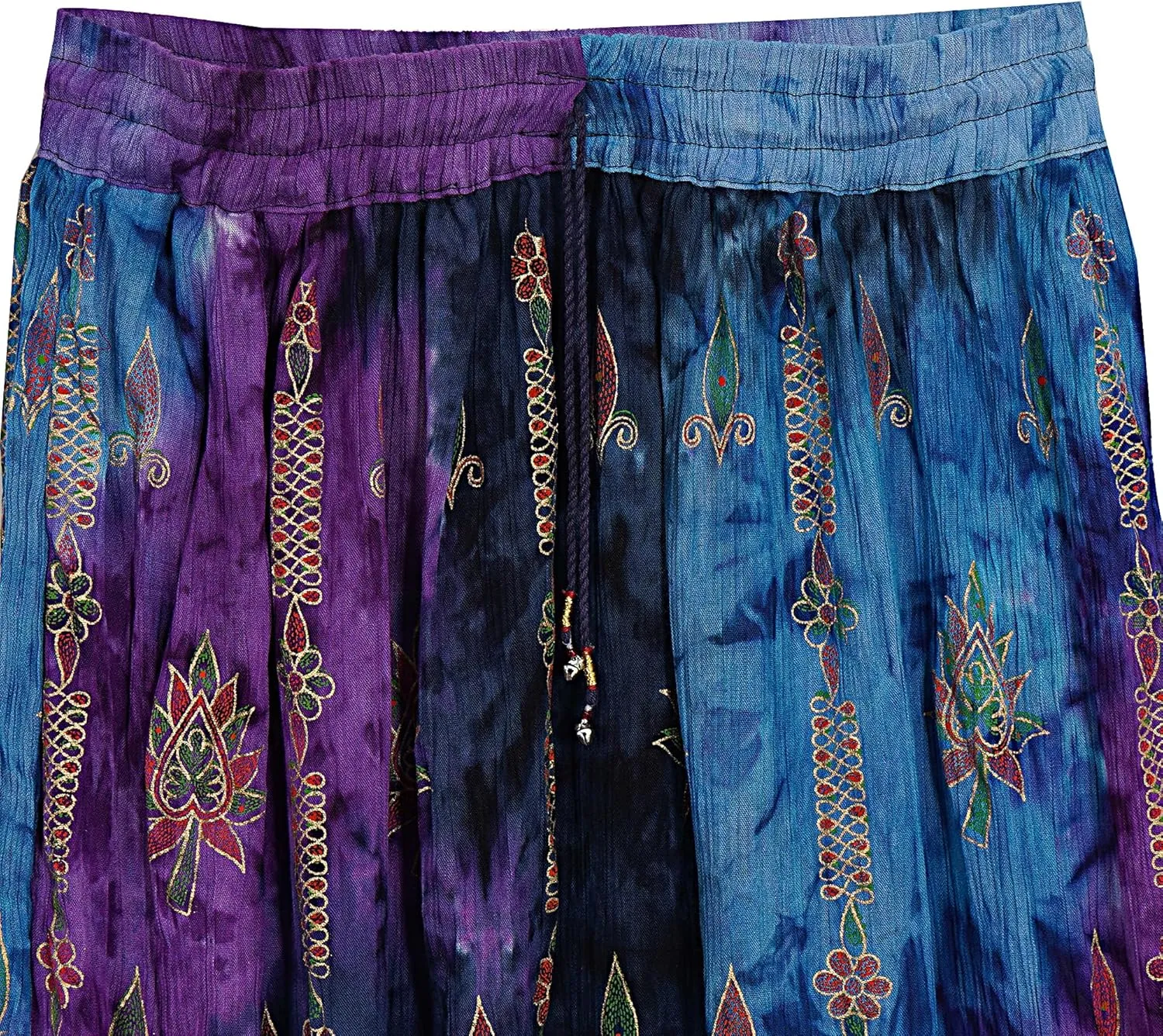 Indian Multi Tie Dye Yoga Trend Women's Sequined Crinkle Broomstick Gypsy Long Skirts