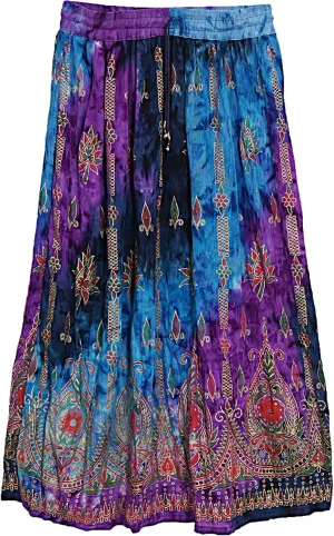 Indian Multi Tie Dye Yoga Trend Women's Sequined Crinkle Broomstick Gypsy Long Skirts