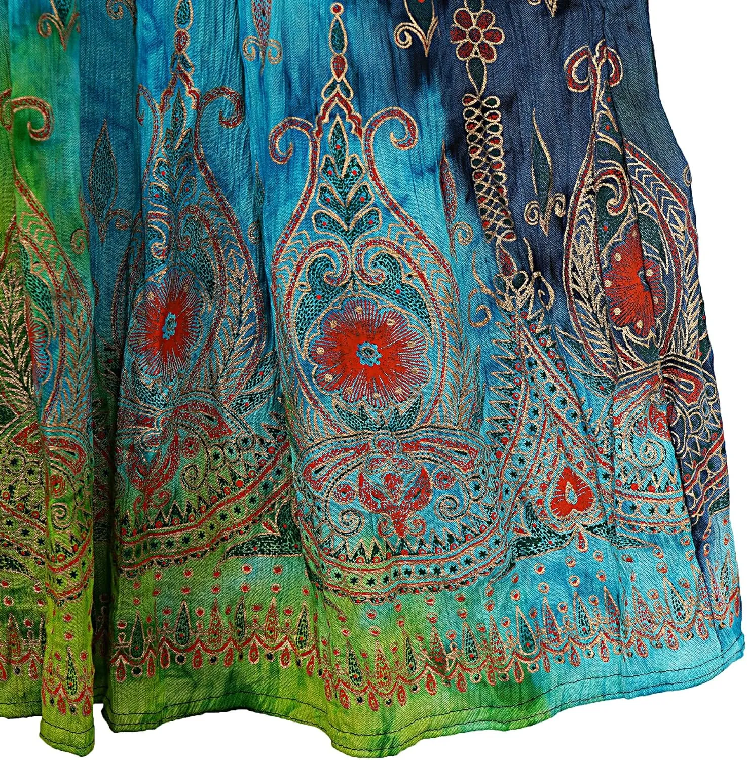 Indian Multi Tie Dye Yoga Trend Women's Sequined Crinkle Broomstick Gypsy Long Skirts