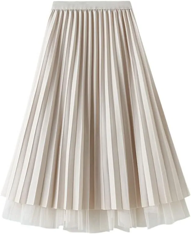 Jegsnoe Women Velvet Tulle Pleated Skirt Autumn Winter Fashion Warm Party Midi Skirts