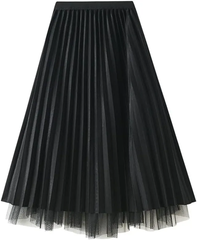 Jegsnoe Women Velvet Tulle Pleated Skirt Autumn Winter Fashion Warm Party Midi Skirts
